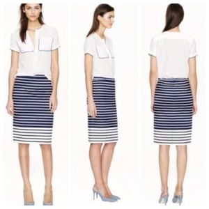 J. CREW Navy Blue and White Striped Pencil Skirt